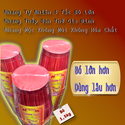Nhang Tự Nhiên 4 Tấc Bó Lớn 1.5kg – Nhang Mộc, Thanh Nhẹ, Ít Khói